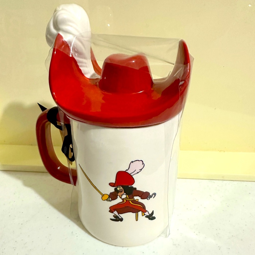 NWT Rae Dunn Disney Captain Hook Ceramic Coffee Mug Lid Topper Double Sided New